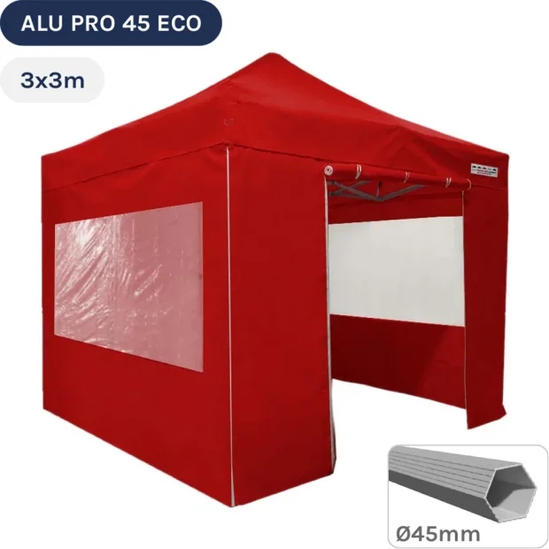 Barnum pliant - Tente pliante Alu Pro 45 ECO 3mx3m ROUGE avec Pack Fenêtres