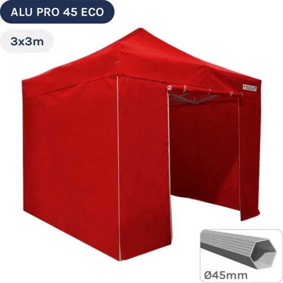 Barnum pliant - Tente pliante Alu Pro 45 ECO 3mx3m ROUGE avec Pack 4 Côtés