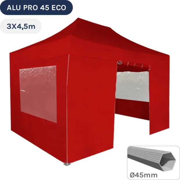 Barnum pliant - Tente pliante Alu Pro 45 ECO 3mx4,5m ROUGE avec Pack Fenêtres