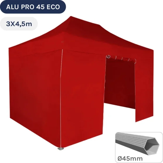 Barnum pliant - Tente pliante Alu Pro 45 ECO 3mx4,5m ROUGE avec Pack 4 Côtés