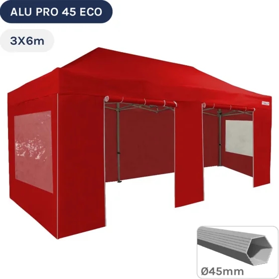 Barnum pliant - Tente pliante Alu Pro 45 ECO 3mx6m ROUGE avec Pack Fenêtres