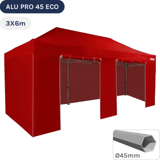 Barnum pliant - Tente pliante Alu Pro 45 ECO 3mx6m ROUGE avec Pack Côtés