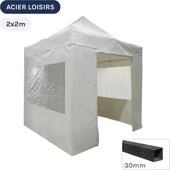 Barnum pliant - Abri pliable Acier Loisirs 2mx2m BLANC avec Pack Fenêtres