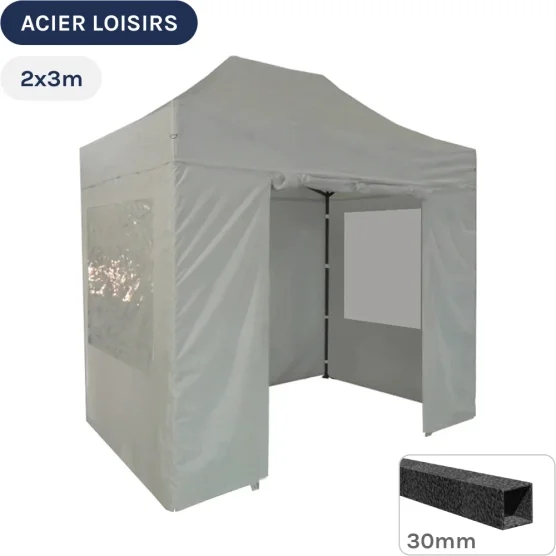 Barnum pliant - Abri pliable Acier Loisirs 2mx3m BLANC avec Pack Fenêtres