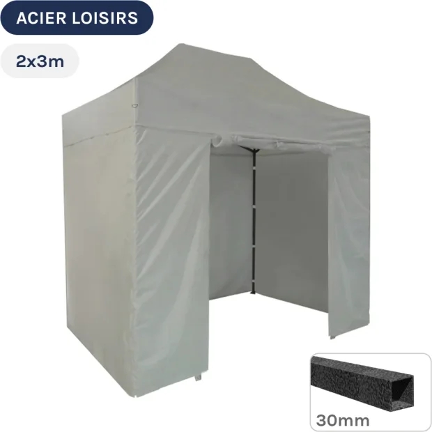 Barnum pliant - Abri pliable Acier Loisirs 2mx3m BLANC avec Pack 4 Côtés