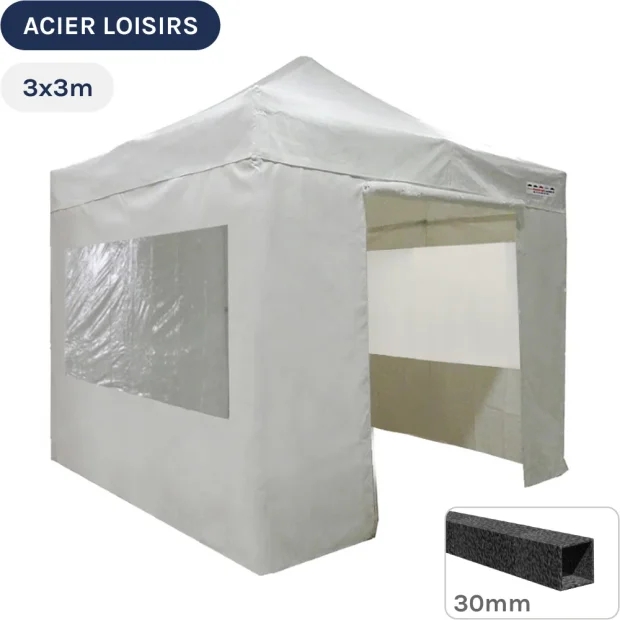 Barnum pliant - Abri pliable Acier Loisirs 3mx3m BLANC avec Pack Fenêtres