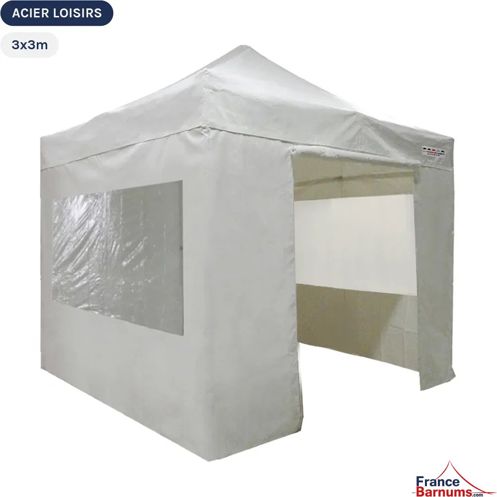 Tente Pliante - Abri pliable Acier Loisirs 3mx3m BLANC avec Pack Fenêtres