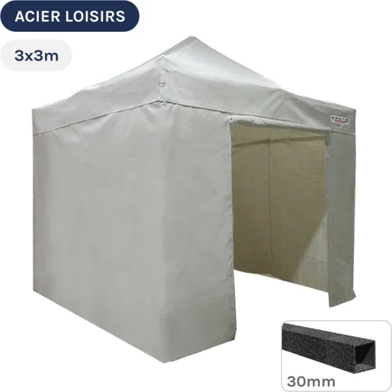 Barnum pliant - Abri pliable Acier Loisirs 3mx3m BLANC avec Pack 4 Côtés