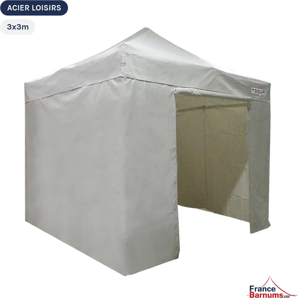 Tente Pliante - Abri pliable Acier Loisirs 3mx3m BLANC avec Pack 4 Côtés