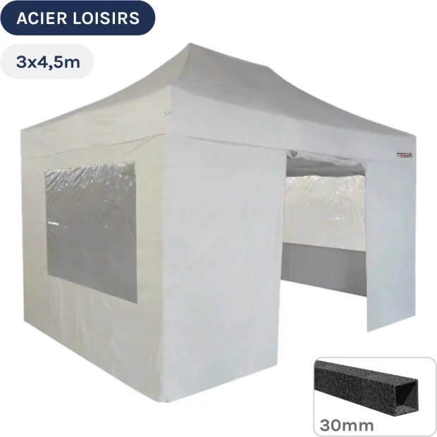 Barnum pliant - Abri pliable Acier Loisirs 3mx4,5m BLANC avec Pack Fenêtres