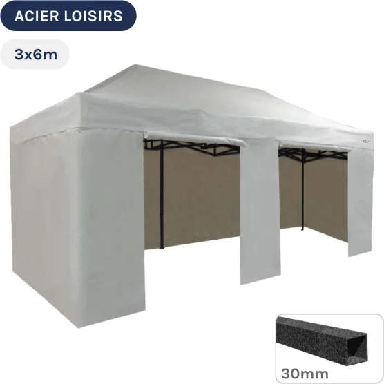 Barnum pliant - Abri pliable Acier Loisirs 3mx6m BLANC avec Pack Côtés