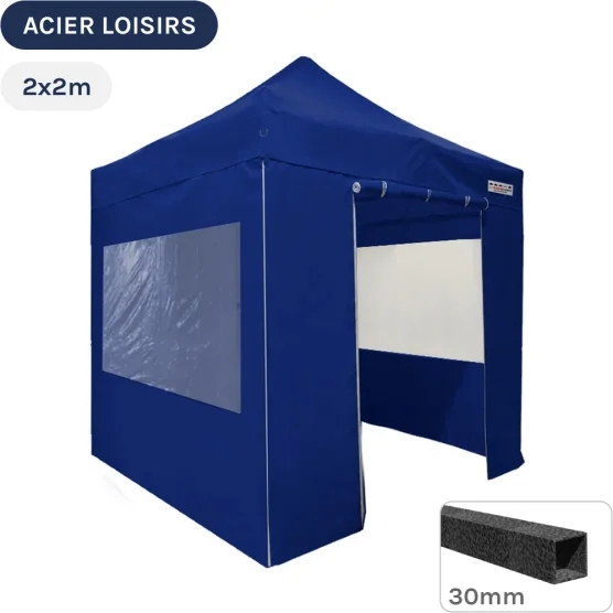 Barnum pliant - Abri pliable Acier Loisirs 2mx2m BLEU avec Pack Fenêtres