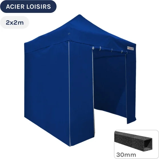 Barnum pliant - Abri pliable Acier Loisirs 2mx2m BLEU avec Pack 4 Côtés