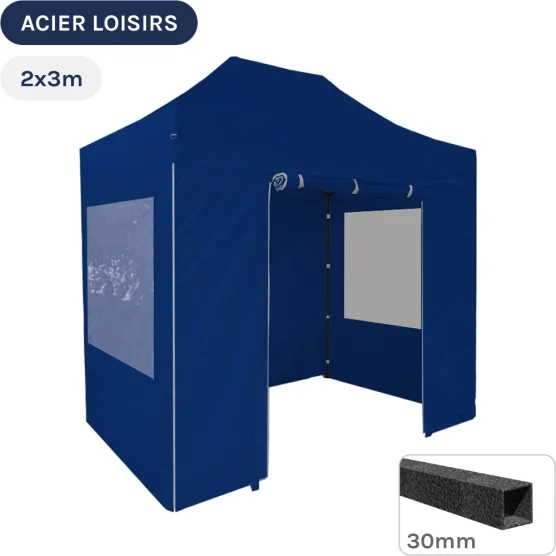 Barnum pliant - Abri pliable Acier Loisirs 2mx3m BLEU avec Pack Fenêtres