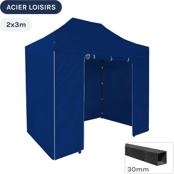 Barnum pliant - Abri pliable Acier Loisirs 2mx3m BLEU avec Pack 4 Côtés