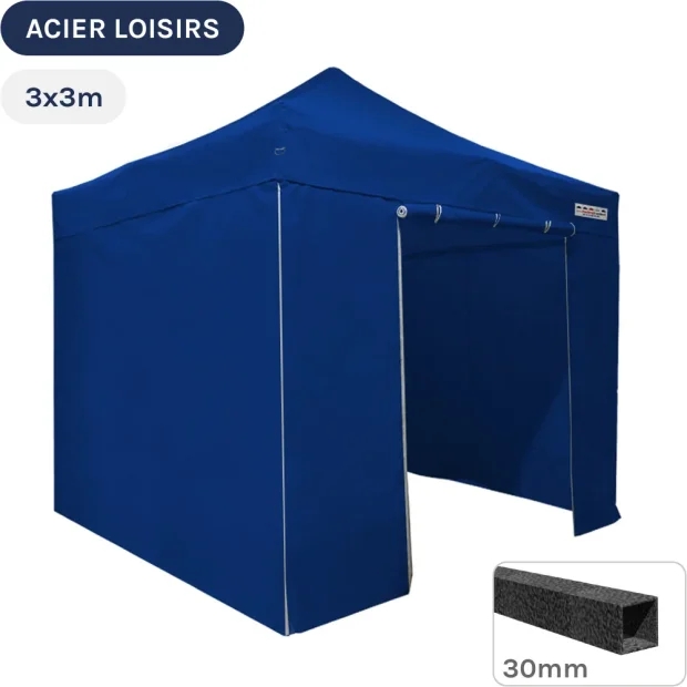 Barnum pliant - Abri pliable Acier Loisirs 3mx3m BLEU avec Pack 4 Côtés