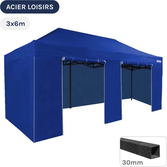 Barnum pliant - Abri pliable Acier Loisirs 3mx6m BLEU avec Pack Côtés