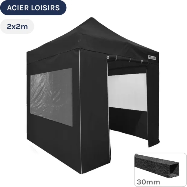 Barnum pliant - Abri pliable Acier Loisirs 2mx2m NOIR avec Pack Fenêtres