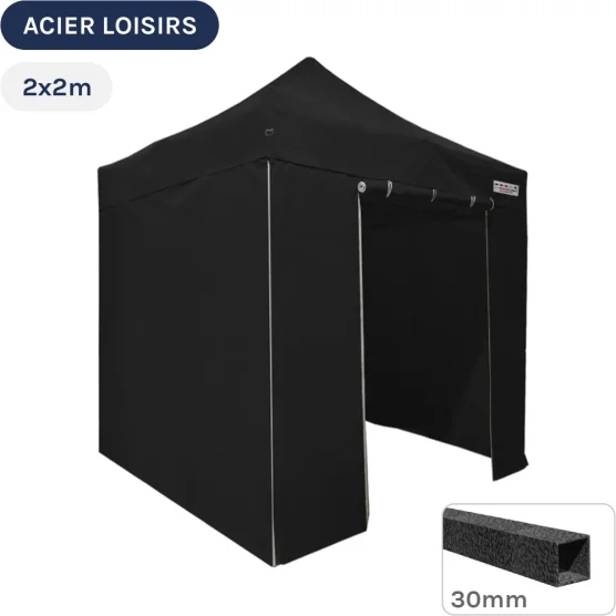 Barnum pliant - Abri pliable Acier Loisirs 2mx2m NOIR avec Pack 4 Côtés