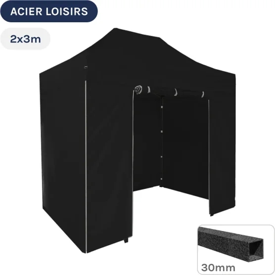 Barnum pliant - Abri pliable Acier Loisirs 2mx3m NOIR avec Pack 4 Côtés