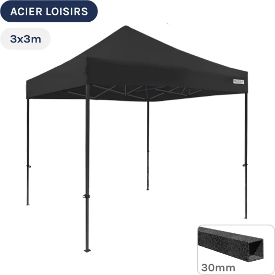 Barnum pliant - Abri pliable Acier Loisirs 3mx3m NOIR