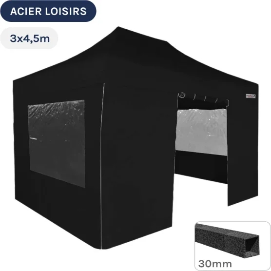 Barnum pliant - Abri pliable Acier Loisirs 3mx4,5m NOIR avec Pack Fenêtres