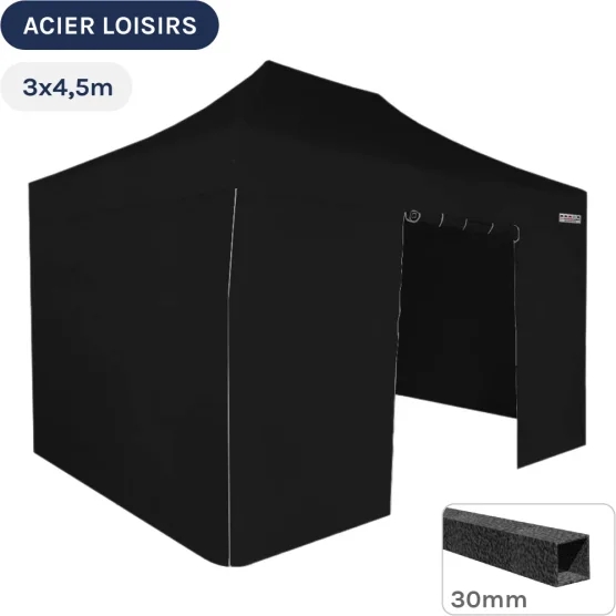 Barnum pliant - Abri pliable Acier Loisirs 3mx4,5m NOIR avec Pack 4 Côtés