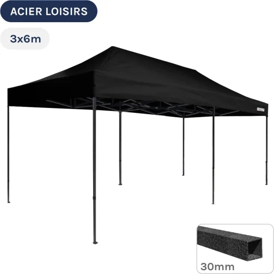 Barnum pliant - Abri pliable Acier Loisirs 3mx6m NOIR