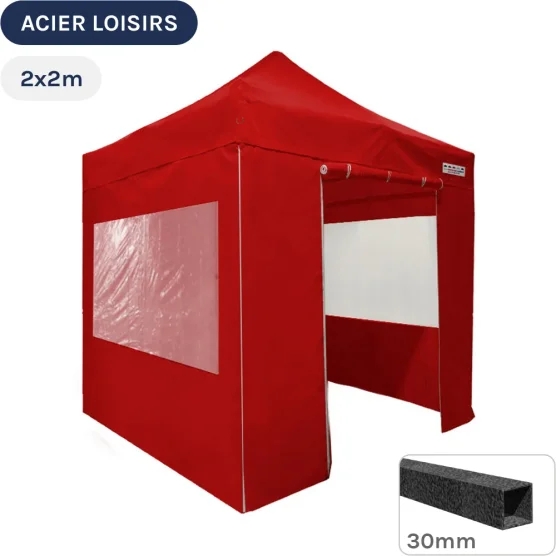 Barnum pliant - Abri pliable Acier Loisirs 2mx2m ROUGE avec Pack Fenêtres