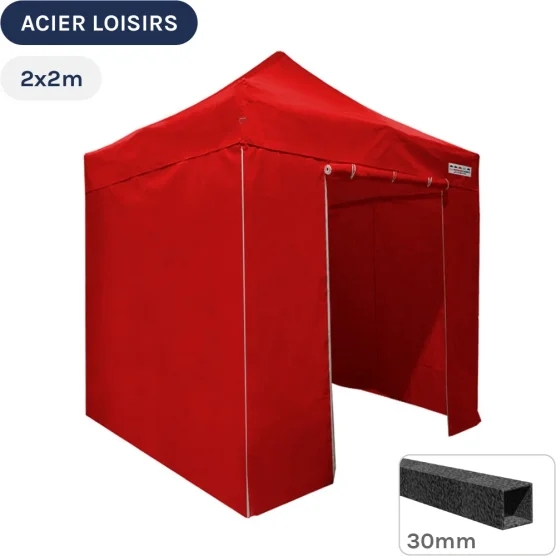 Barnum pliant - Abri pliable Acier Loisirs 2mx2m ROUGE avec Pack 4 Côtés