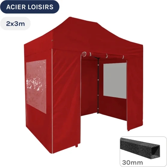 Barnum pliant - Abri pliable Acier Loisirs 2mx3m ROUGE avec Pack Fenêtres