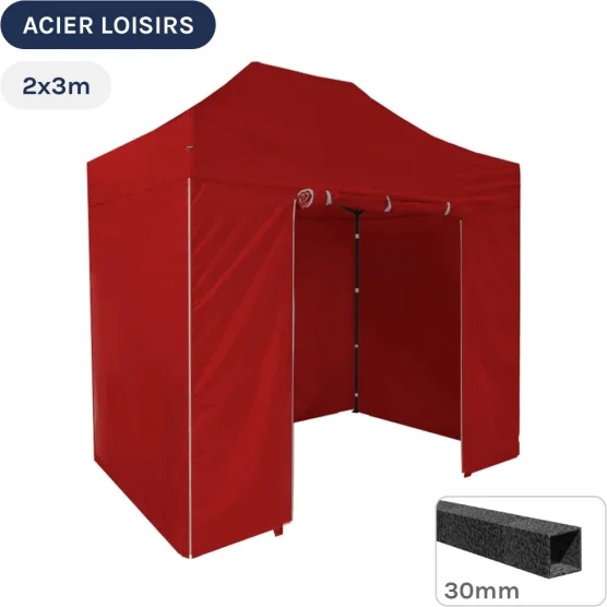 Barnum pliant - Abri pliable Acier Loisirs 2mx3m ROUGE avec Pack 4 Côtés