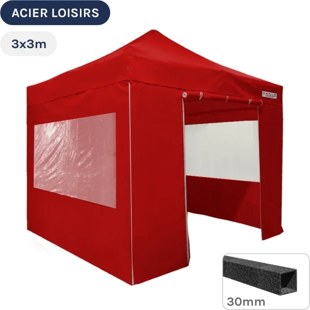 Barnum pliant - Abri pliable Acier Loisirs 3mx3m ROUGE avec Pack Fenêtres