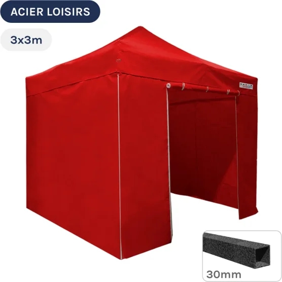 Barnum pliant - Abri pliable Acier Loisirs 3mx3m ROUGE avec Pack 4 Côtés