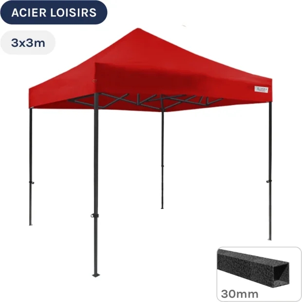 Barnum pliant - Abri pliable Acier Loisirs 3mx3m ROUGE