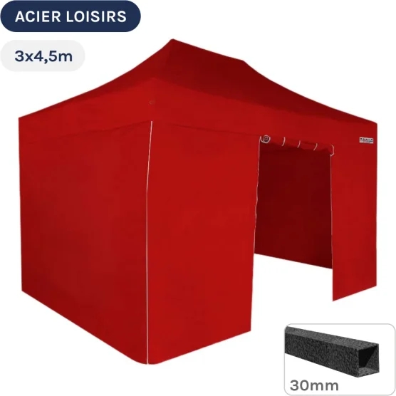 Barnum pliant - Abri pliable Acier Loisirs 3mx4,5m ROUGE avec Pack 4 Côtés