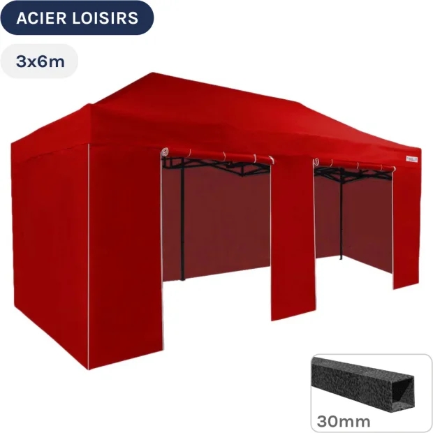 Barnum pliant - Abri pliable Acier Loisirs 3mx6m ROUGE avec Pack Côtés