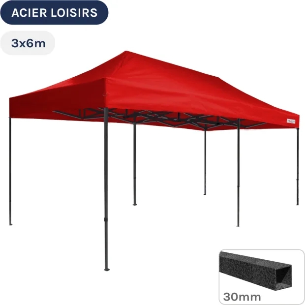 Barnum pliant - Abri pliable Acier Loisirs 3mx6m ROUGE