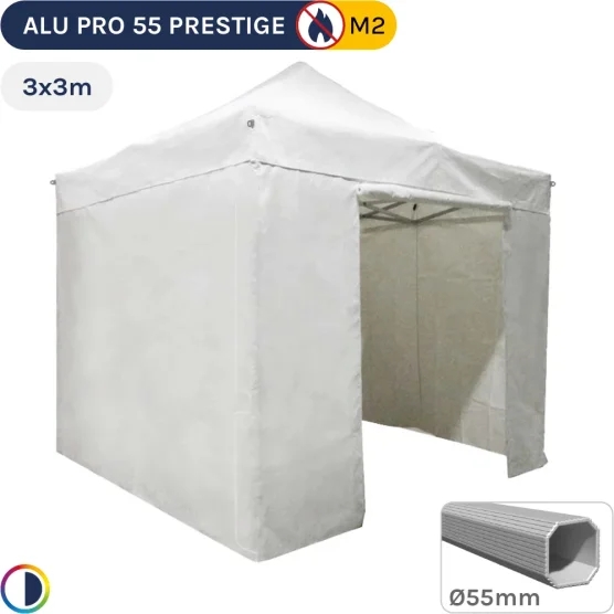 Barnum pliant Alu Pro 55 PRESTIGE M2 3mx3m BLANC + Pack Côtés - PVC 580g/m²