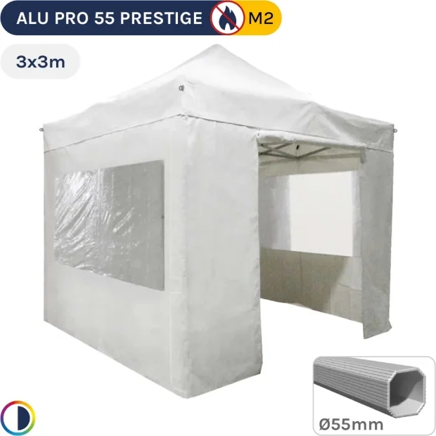 Barnum pliant Alu Pro 55 PRESTIGE M2 3mx3m BLANC + Pack Fenêtres - PVC 580g/m²