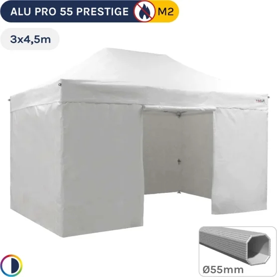 Barnum pliant Alu Pro 55 PRESTIGE M2 3mx4,5m BLANC + Pack Côtés - PVC 580g/m²