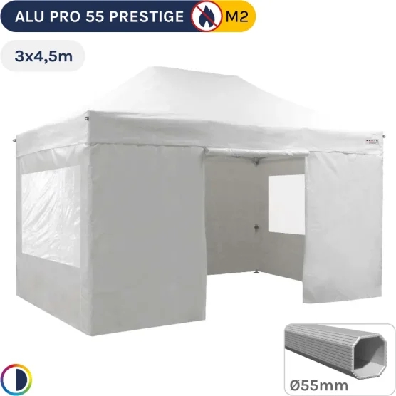 Barnum pliant Alu Pro 55 PRESTIGE M2 3mx4,5m BLANC + Pack Fenêtres - PVC 580g/m²