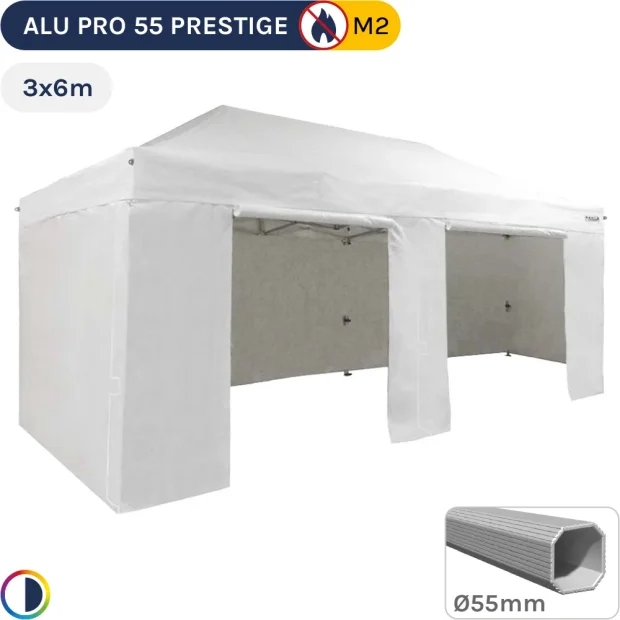 Barnum pliant Alu Pro 55 PRESTIGE M2 3mx6m BLANC + Pack Côtés - PVC 580g/m²