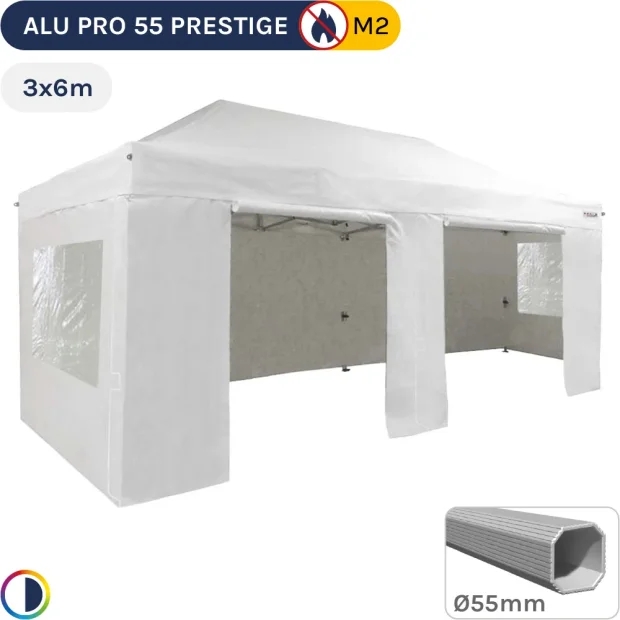 Barnum pliant Alu Pro 55 PRESTIGE M2 3mx6m BLANC + Pack Fenêtres - PVC 580g/m²