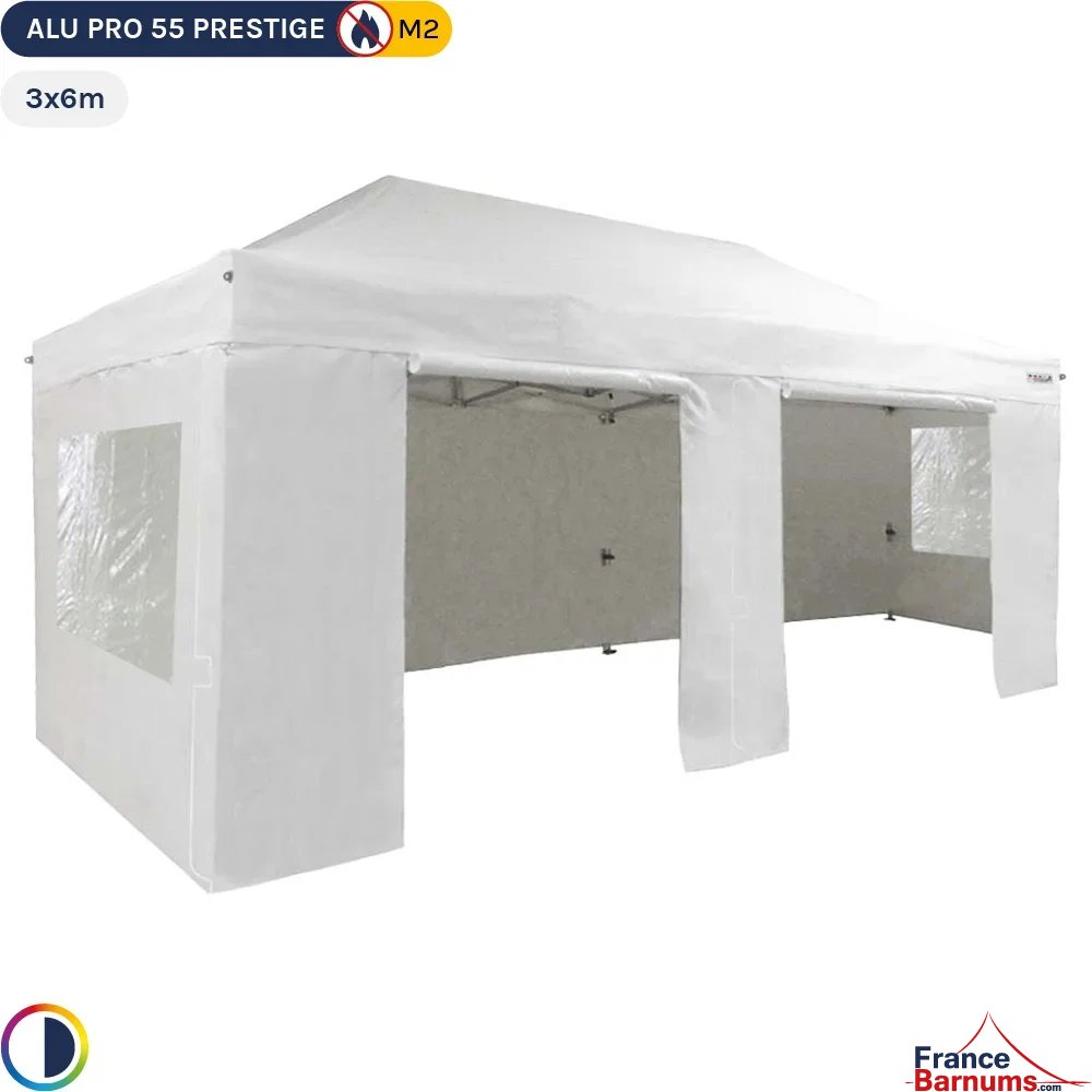 Tente Pliante Alu Pro 55 PRESTIGE M2 3mx6m BLANC avec Pack Fenêtres PVC 580g/m²