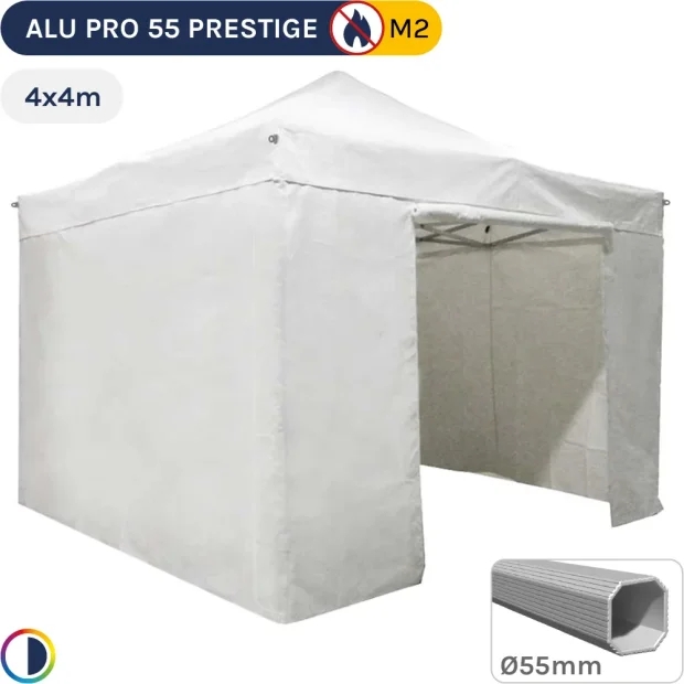 Barnum pliant Alu Pro 55 PRESTIGE M2 4mx4m BLANC + Pack Côtés - PVC 580g/m²