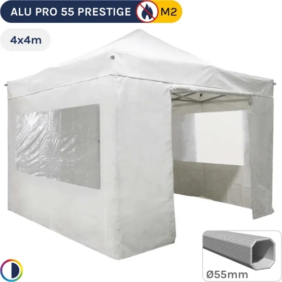 Barnum pliant Alu Pro 55 PRESTIGE M2 4mx4m BLANC + Pack Fenêtres - PVC 580g/m²