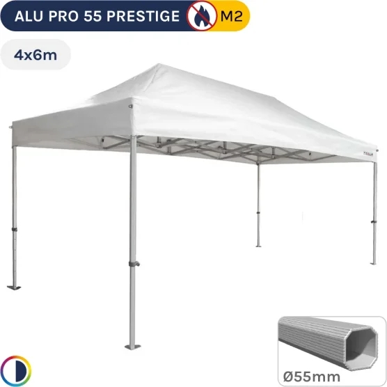 Barnum pliant Alu Pro 55 PRESTIGE M2 4mx6m BLANC (4 pieds) - PVC 580g/m²