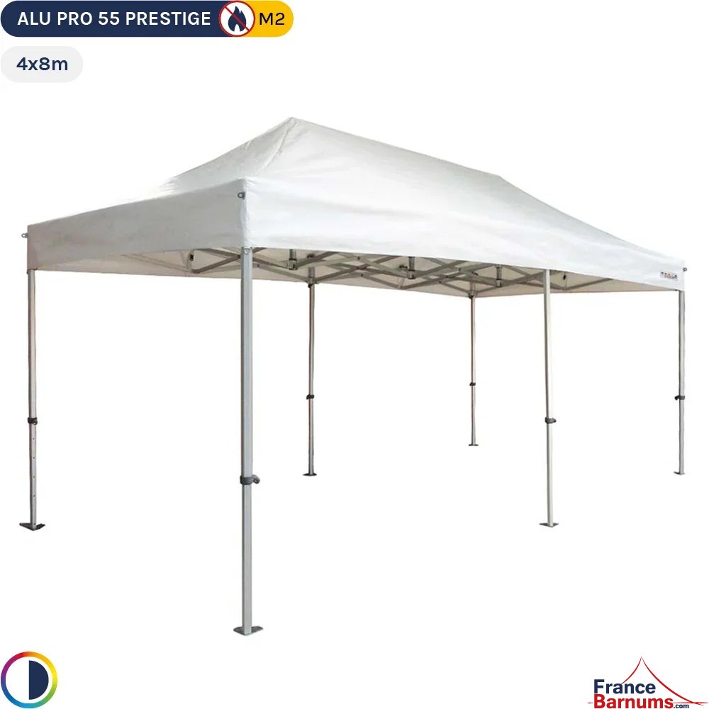 Tente Pliante Alu Pro 55 PRESTIGE M2 4mx8m BLANC PVC 580g/m²