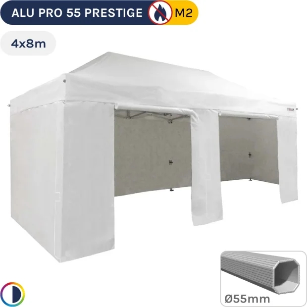 Barnum pliant Alu Pro 55 PRESTIGE M2 4mx8m BLANC + Pack Côtés - PVC 580g/m²